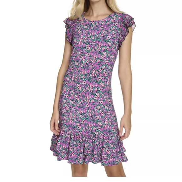 Women's Harper Rose Ruffle Sleeve & Skirt Ditsy Floral Print Mini Dress - Picture 1 of 8